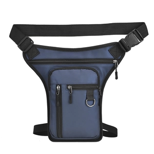Waterproof blue tactical drop leg bag for men featuring adjustable straps and nylon pockets