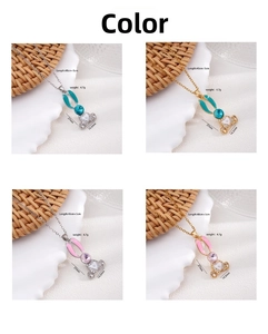 Detailed views of bunny pendants with measurements and pastel enamel finishes