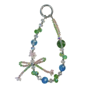 Handmade beaded flower phone charm with cute bow and colorful crystal beads