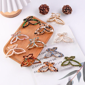 Butterfly Hair Claw Clip Acetate Metal Marbled Tortoise Shell Elegant French Style Shark Clip Hairpin For Women