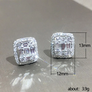 Elegant square cluster stud earrings with white gold plating and sparkling cubic zirconia