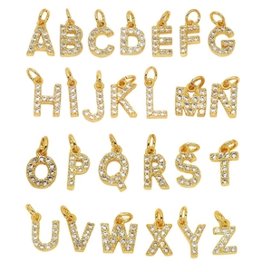 Full set of 14K gold plated A-Z alphabet pendants with sparkling zircon stones for DIY jewelry
