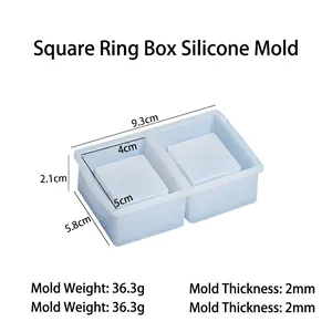 Square silicone mold for DIY resin ring storage box with detailed size measurements