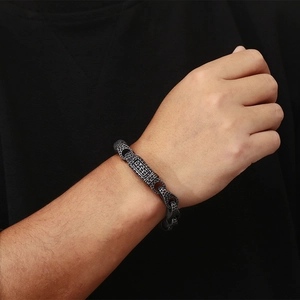 Men's retro industrial 18k hammered texture stainless steel chain bracelet