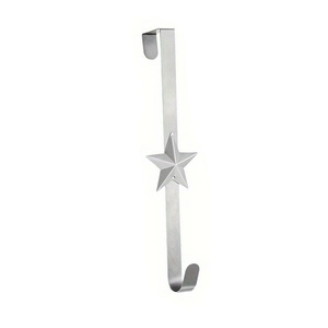 Silver metal door hook with decorative pentagram star for Christmas wreaths and ornaments