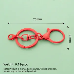 Red metal figure-8 lobster clasp keychain with swivel ring, total length 75mm