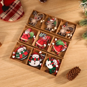 Ornements De Noël À Suspendre En Bois Père Noël Renne Bonhomme De Neige Pendentifs Décorations D'arbre De Fête Artisanat Coloré Cadeau