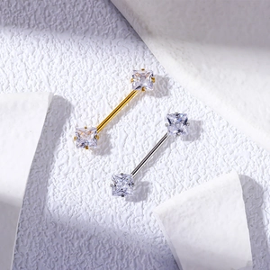 Piercings de mamelon 16G en acier inoxydable avec zircons carrés en or et argent