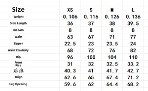 Detailed size chart for French style lace shorts including waist and hip measurements