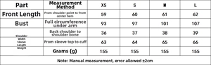 Detailed clothing size chart for women striped shirts including XS to L measurements