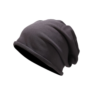 Deep charcoal grey slouchy knitted beanie hat for autumn and winter warmth
