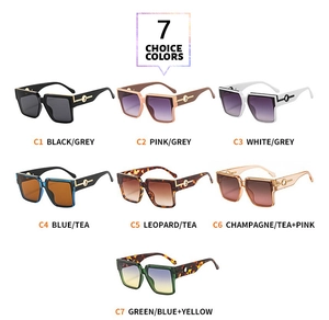 Detailed grid view showing seven different color options for large square frame sunglasses