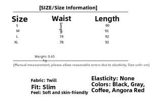 Size chart and fabric details for A-line herringbone wool skirt with belt