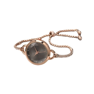 Elegant rose gold women's watch with charcoal dial and rhinestone-encrusted chain strap
