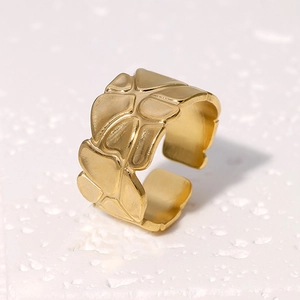 Anello aperto regolabile in acciaio inossidabile oro 18k con texture irregolare unica