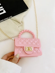 Mini Jelly Crossbody Bag Quilted PVC Handbag With Bead Handle And Metal Chain Strap For Women Fashion