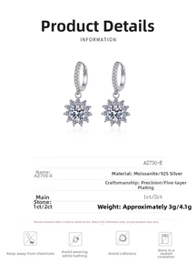 Detailed view of S925 sterling silver sunflower earrings with sparkling moissanite stones
