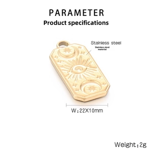 Detailed view of 22x10mm golden stainless steel rectangle pendant with celestial symbols