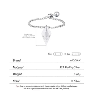 Adjustable S925 sterling silver chain ring with a kite-shaped crystal dangle charm
