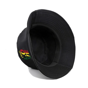 Detail view of the durable black bucket hat interior lining and fine stitching quality