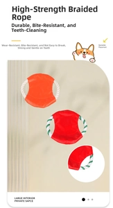 Close-up of durable cotton rope frisbee toy for dog chewing and teeth cleaning