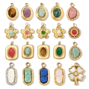 Pendentifs Acier Inoxydable Géométriques Fleur Vintage Avec Breloques Pierre Naturelle Pour Bijoux DIY