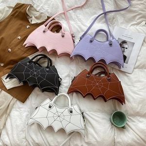 Gothic bat-shaped PU leather handbags with spiderweb stitching in five versatile colors