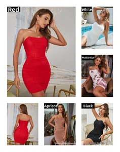 Detailansicht geraffter Bodycon-Minikleider in Rot, Weiß, Schwarz und mit Blumenmuster