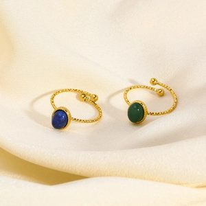 18K gold plated stainless steel twist rings with emerald and blue natural stones