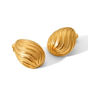 Fashionable 18k gold stainless steel teardrop earrings with textured wave pattern