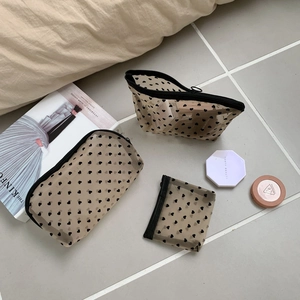 Heart Print Mesh Makeup Bag Transparent Portable Cosmetic Toiletry Organizer Storage Pouch For Women Travel Daily Use