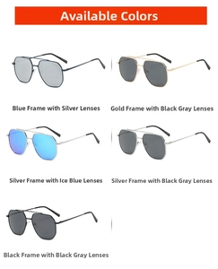 Selection of polarized aviator sunglasses in gold, silver, and black metal frames