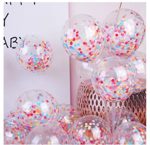 Clear party balloon detail with colorful round confetti inside for festive decoration