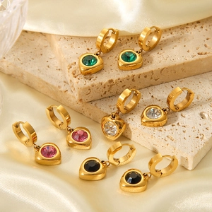 Heart Pendant Earrings Stainless Steel 18K Gold Plated Zircon Inlay Vintage Elegant For Women Ins Style