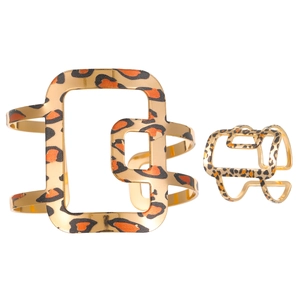 Conjunto de joyas de leopardo ajustable con brazalete dorado geométrico y anillo