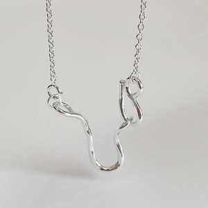 Minimalist 925 sterling silver necklace with abstract liquid metal pendant and fine chain