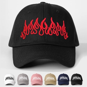 Vintage Polyester Baseball Cap Flame Embroidery Adjustable Sun Protection Hat For Men Women Streetwear Sunshade Curved Brim Cap