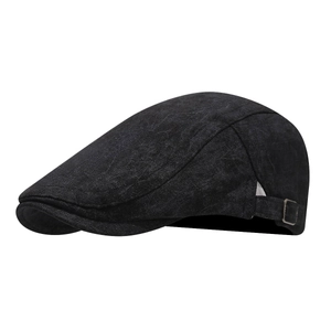 Retro grey tie-dye linen flat cap with adjustable metal buckle for outdoor fashion