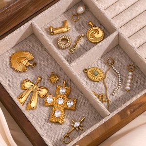 18K gold plated stainless steel charms including pearls and bowknot pendants