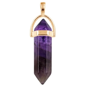 Natural purple amethyst hexagonal prism necklace pendant with polished gold metal clasp