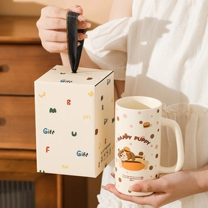 Cute ceramic puppy mug gift set with large capacity and elegant portable gift box