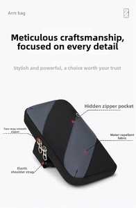 Detail view of water-resistant sports armband with dual zippers and elastic straps