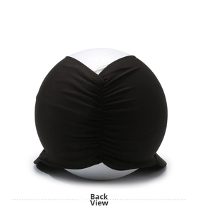 Detailed back view of a black knitted sun hat featuring a central pleated design