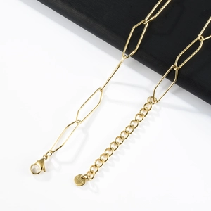 Detail of gold Mobius necklace lobster clasp and S.Steel engraved extension chain