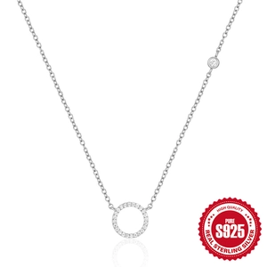 Minimalist S925 sterling silver geometric circle pendant necklace with sparkling cubic zirconia