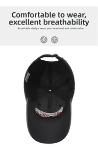 Detail view of the breathable cotton lining and adjustable strap on the black denim cap