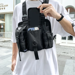Black tactical chest rig vest bag with adjustable straps and multi-pocket design
