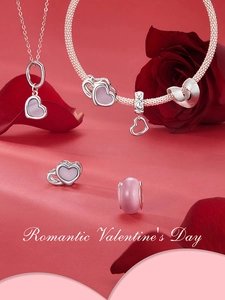 Romantic S925 silver heart necklace and beaded bracelet with pink cat's eye stones