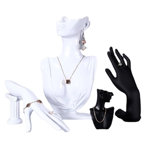 Professional black and white resin jewelry display set with busts and hand models