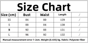 Detailed size chart with XS to L measurements for the paneled midi dress with belt